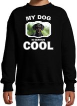 Coole teckel honden trui / sweater my dog is serious cool zwart - kinderen - teckel liefhebber cadeau sweaters 5-6 jaar (110/116)