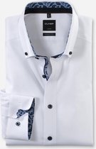 OLYMP Luxor Modern Fit overhemd - wit Oxford (contrast) - Strijkvrij - Boordmaat: 39