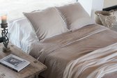 Passion for Linen Luxe' oreiller de luxe Felice Lin et satin de coton, 50 x 80 cm, couleur sable avec blanc