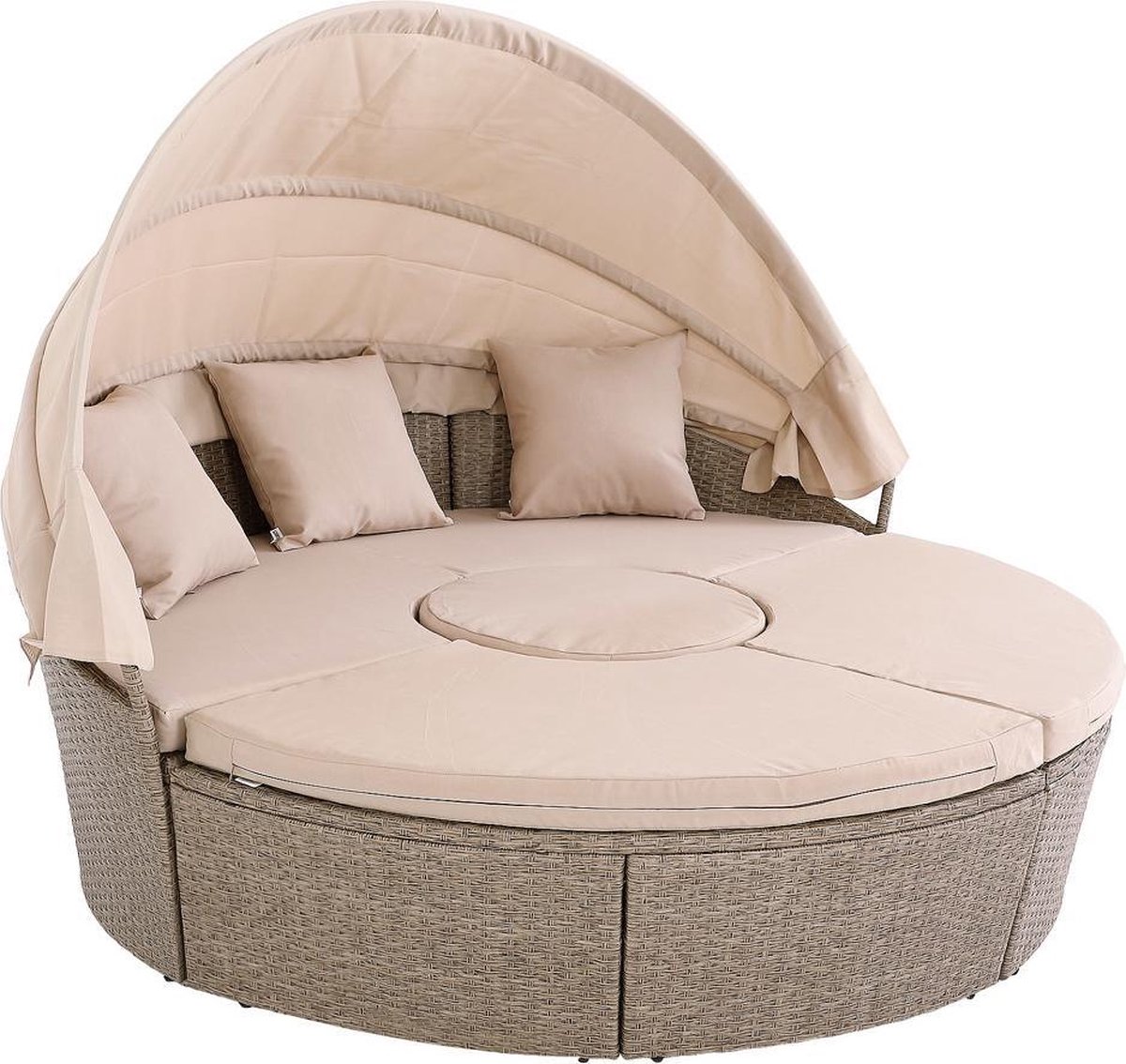 Casaria Polyrattan Zonne-Eiland - Ø185cm met Dak & Kussens - Beige