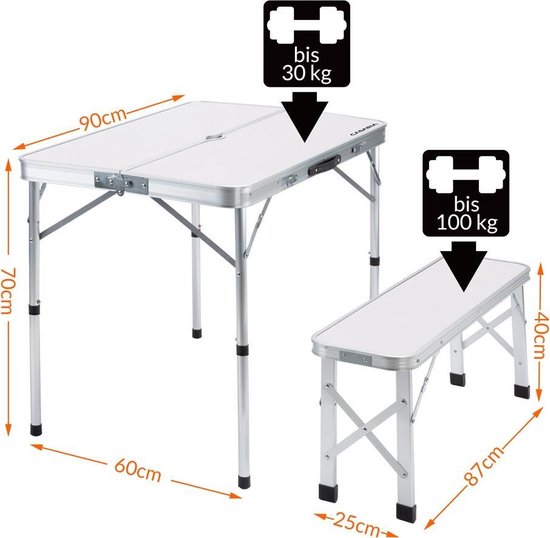 Casaria Campingtafel Aluminium - Incl. 2 Banken/Inklapbaar - Wit van Casaria — afbeelding 3