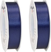 2x Luxe Hobby/decoratie donkerblauwe satijnen sierlinten 2,5 cm/25 mm x 25 meter- Luxe kwaliteit - Cadeaulint satijnlint/ribbon