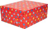 5x Inpakpapier rood met gekleurde stippen design op rol - 70 x 200 cm - kadopapier / cadeaupapier
