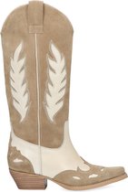 Sacha - Dames - Beige leren cowboylaarzen met off white details - Maat 37