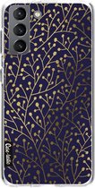 Casetastic Samsung Galaxy S21 4G/5G Hoesje - Softcover Hoesje met Design - Berry Branches Navy Gold Print