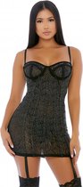 Draped in Diamonds Rhinestone Chemise Set - Black - Maat XL - Lingerie For Her - black - Discreet verpakt en bezorgd