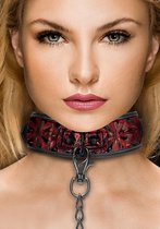 Luxury Collar with Leash - Burgundy - Bondage Toys - red - Discreet verpakt en bezorgd