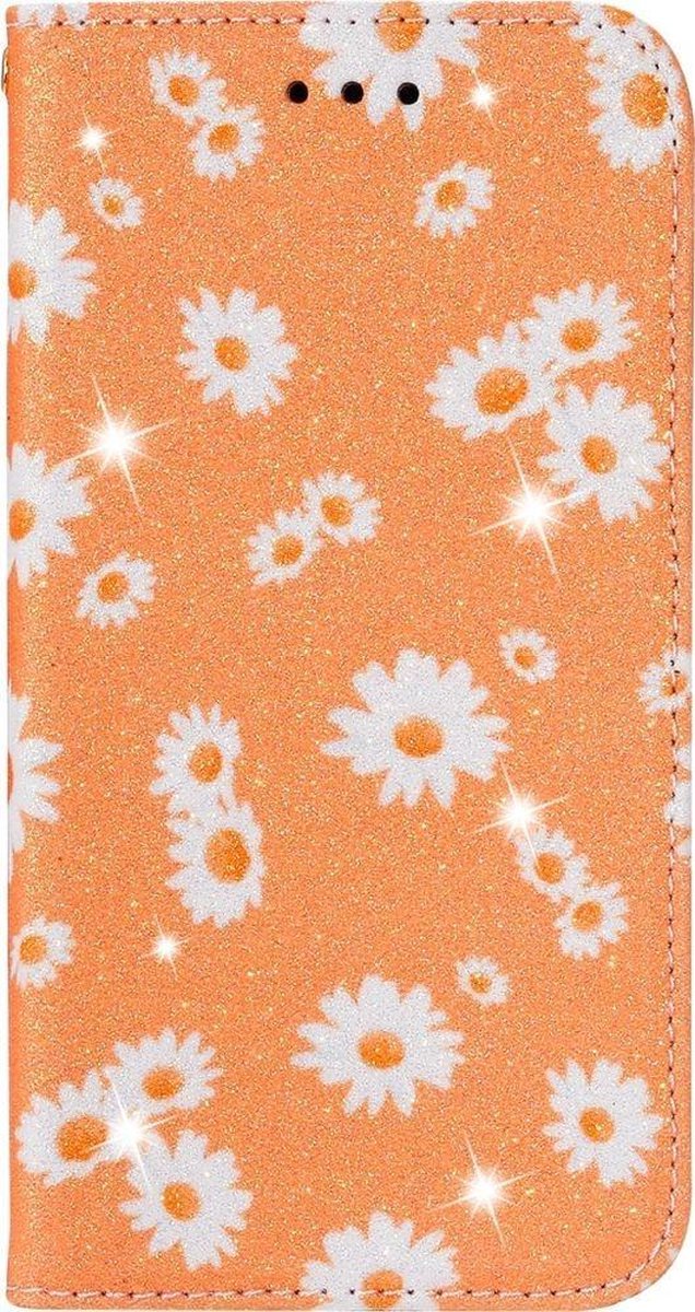 Mobigear Telefoonhoesje geschikt voor Apple iPhone 12 Mini Hoesje | Mobigear Daisies Bookcase Portemonnee | Pasjeshouder voor 2 Pasjes | Telefoonhoesje voor Pinpas / OV Kaart / Rijbewijs - Oranje op Prijzenvolger.com