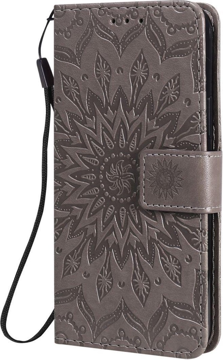 Mobigear Telefoonhoesje geschikt voor Apple iPhone 12 Pro Hoesje | Mobigear Sunflower Bookcase Portemonnee | Pasjeshouder voor 2 Pasjes | Telefoonhoesje voor Pinpas / OV Kaart / Rijbewijs - Grijs