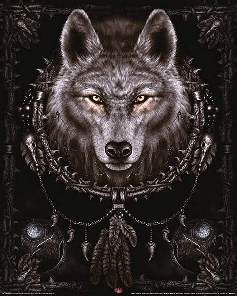 Pyramid Poster - Spiral Wolf Dreams - 50 X 40 Cm - Multicolor Zwart
