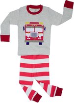 Elowel - Jongen Pyjama 2 Delig, 100% Katoen, Comfortabel, Slim fit Broek | 10 Jaar | Brandweerwagen