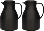 2x Koffiekannen/isoleerkannen zwart met drukknop - 1 liter - Keukenbenodigdheden - Koffie/thee kannen voor o.a. op de camping/onderweg