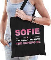 Naam cadeau Sofie - The woman, The myth the supergirl katoenen tas - Boodschappentas verjaardag/ moeder/ collega/ vriendin