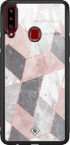 Samsung A20s hoesje glass - Stone grid marmer | Samsung Galaxy A20s  case | Hardcase backcover zwart