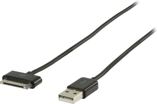 Valueline 30-pins Apple Dock naar USB-A kabel - USB2.0 - tot 2A / zwart - 2 meter - Valueline