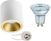 Opbouwspot Set - OSRAM Parathom PAR16 940 36D - Pragmi Cliron Pro - GU10 Fitting - Dimbaar - Opbouw Rond - Mat Wit/Goud - 3.7W - Natuurlijk Wit 4000K - Verdiept - Ø90mm - BSE