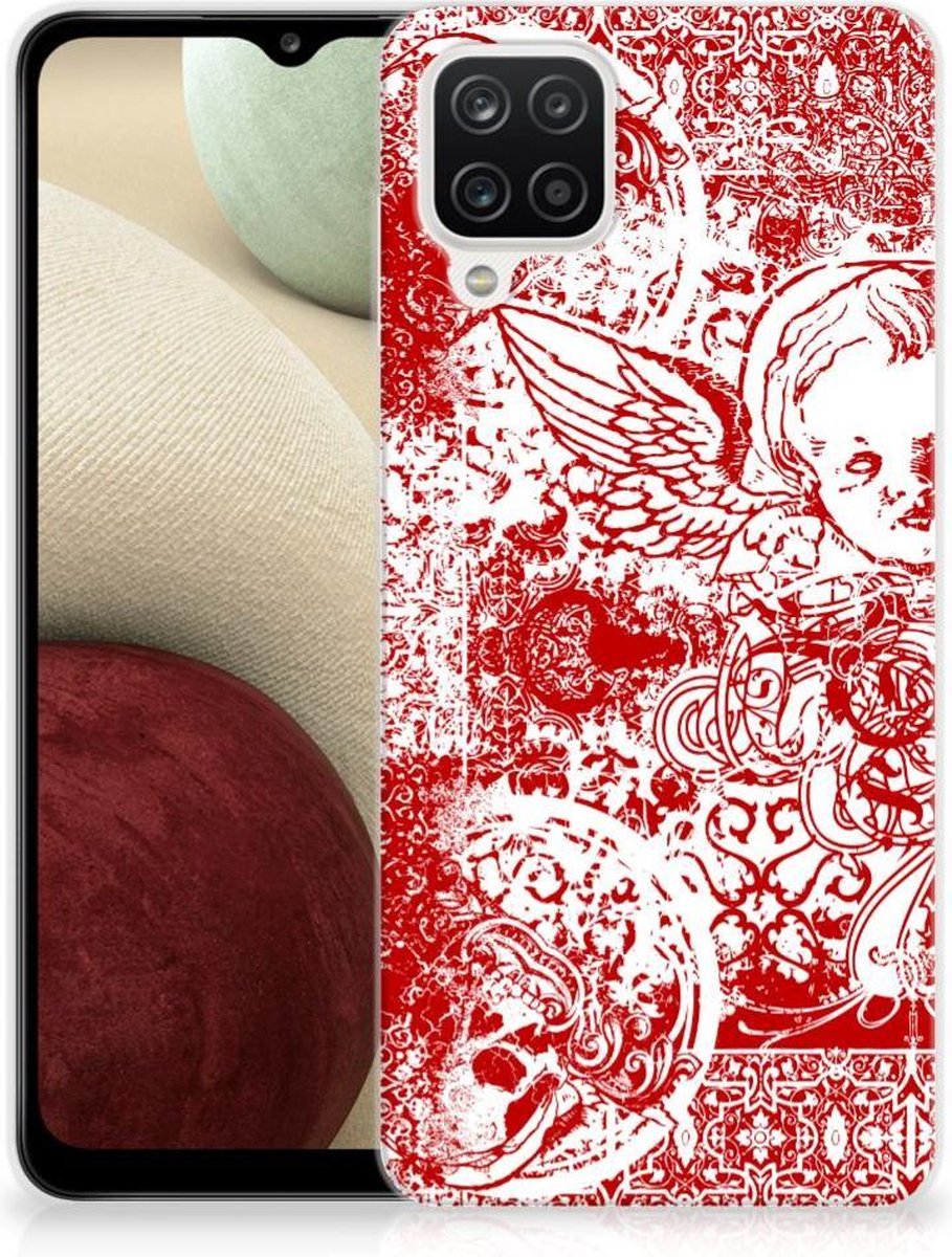 Silicone Back Case Samsung Galaxy A12 Angel Skull Rood
