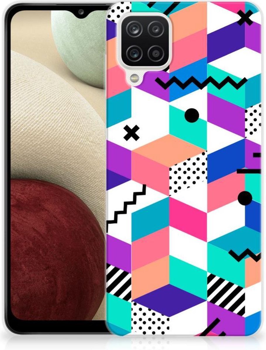 Samsung Galaxy A12 TPU Hoesje Blokken Kleurrijk