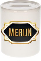 Merijn naam cadeau spaarpot met gouden embleem - kado verjaardag/ vaderdag/ pensioen/ geslaagd/ bedankt