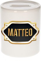 Matteo naam cadeau spaarpot met gouden embleem - kado verjaardag/ vaderdag/ pensioen/ geslaagd/ bedankt