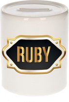 Ruby naam cadeau spaarpot met gouden embleem - kado verjaardag/ vaderdag/ pensioen/ geslaagd/ bedankt