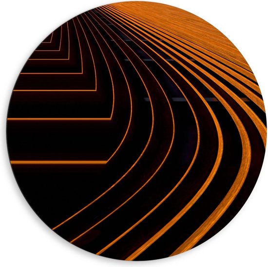 Dibond Wandcirkel - Zwart/Oranje Banen - Foto op Aluminium Wandcirkel (met ophangsysteem)