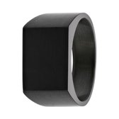 Lucardi Heren Blackplated zegelring - Ring - Cadeau - Staal - Zwart