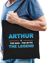 Naam cadeau Arthur - The man, The myth the legend katoenen tas - Boodschappentas verjaardag/ vader/ collega/ geslaagd