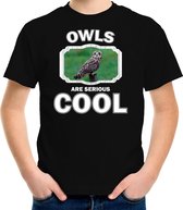 Dieren uilen t-shirt zwart kinderen - owls are serious cool shirt  jongens/ meisjes - cadeau shirt velduil/ uilen liefhebber S (122-128)