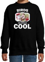 Dieren vogels sweater zwart kinderen - birds are serious cool trui jongens/ meisjes - cadeau pestvogel/ vogels liefhebber 7-8 jaar (122/128)