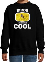 Dieren vogels sweater zwart kinderen - birds are serious cool trui jongens/ meisjes - cadeau blauwborst vogel/ vogels liefhebber 7-8 jaar (122/128)