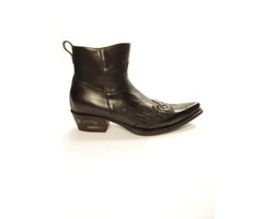 Sendra Boots 12185 Javi Zwart Handgemaakt Heren Cowboy Western Enkel Laars Spitse Neus Lederen Zool Rits Sluiting Echt Leer