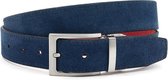 Draaibare reversible riem suede blauw/rood 3.5 cm breed - Blauw / Rood - Reversibel - Echt Suede leder - Taille: 105cm - Totale lengte riem: 120cm