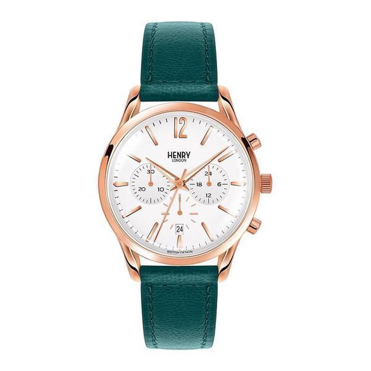 Henry London HL39-CS-0144 - Horloge - Leer - Blauw - Ø 39 mm