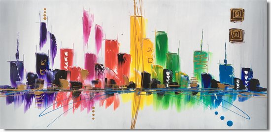 Romantiek Losjes roltrap Schilderij abstract New York 120 x 60 - Artello - handgeschilderd schilderij  met... | bol.com