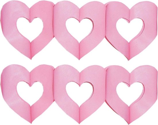2x stuks hartjes feest deco slinger roze 3 meter van papier -  Feestartikelen/versieringen