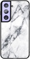 Marble Glass Back Cover - Samsung Galaxy S21 Hoesje - Wit