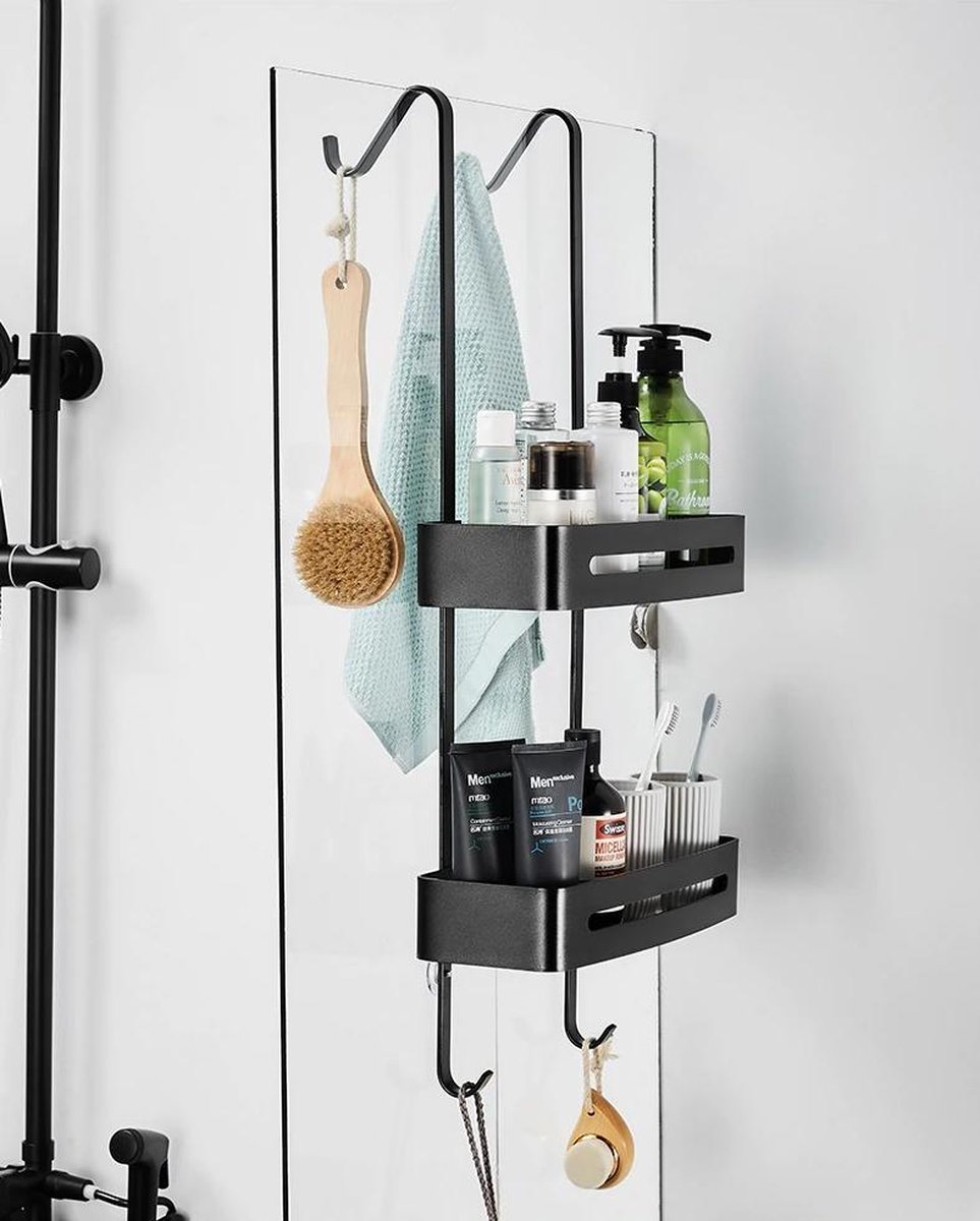 Doucherek zonder boren Zwart Doucherekje Hangend 2laags