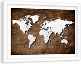 Foto in frame , Wereld op donkere plank , 120x80cm , beige bruin , wanddecoratie