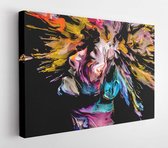 Painter's Mind. Face Paint series. Composition of colorful portrait of young woman with hair burst in association with creativity, imagination, painting and visual art - Modern Art Canvas - Horizontal - 1686000259 - 80*60 Horizontal
