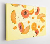 Onlinecanvas - Schilderij - Flying Fruits Healthy Food Summer Color Background. Art Horizontal Horizontal - Multicolor - 60 X 80 Cm