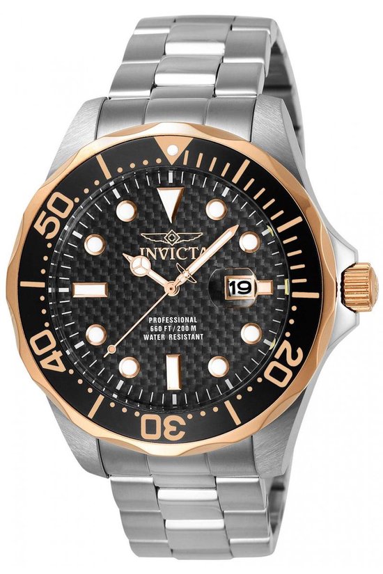 Invicta Pro Diver 12567 Heren Horloge - Waterdicht - Analoog - Quartz Uurwerk - Roestvrij Staal met zwarte Wijzerplaat - 47mm