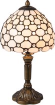 LumiLamp Tiffany Tafellamp Ø 20*38 cm E14/max 1*40W Wit, Bruin Glas in lood Tiffany Bureaulamp Tiffany Lampen