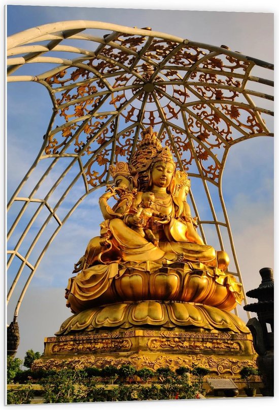 Forex - Groot Goud Boeddha Standbeeld - 60x90cm Foto op Forex