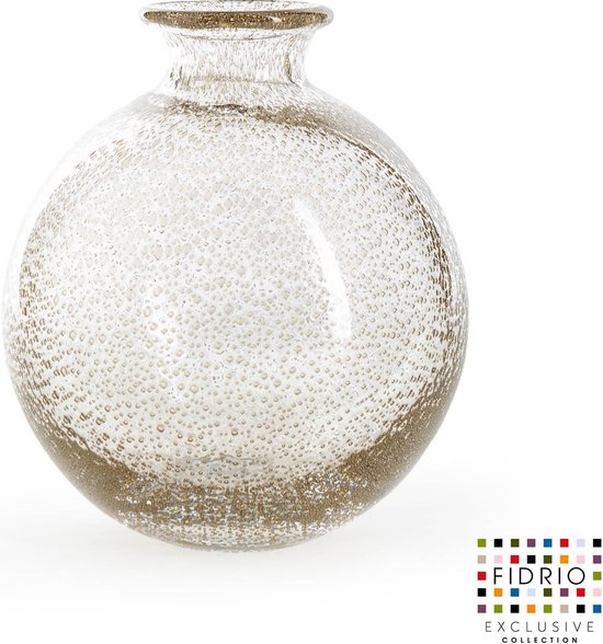 Design vaas Bolvase white neck - Fidrio BUBBLES CLEAR - glas, mondgeblazen bloemenvaas - diameter 19 cm
