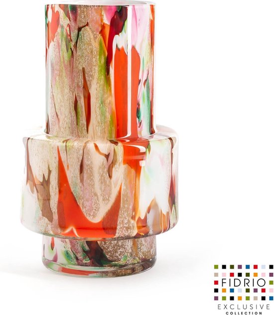 Design vaas Nuovo - Fidrio MIXED COLOURS - glas, mondgeblazen bloemenvaas - diameter 10 cm hoogte 35 cm