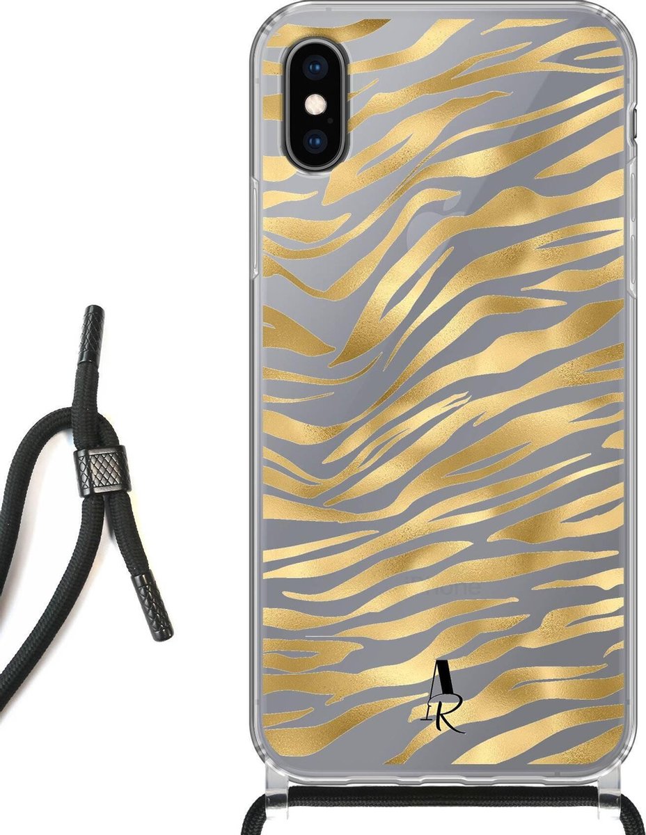 iPhone X hoesje met koord - Zebraprint Goud