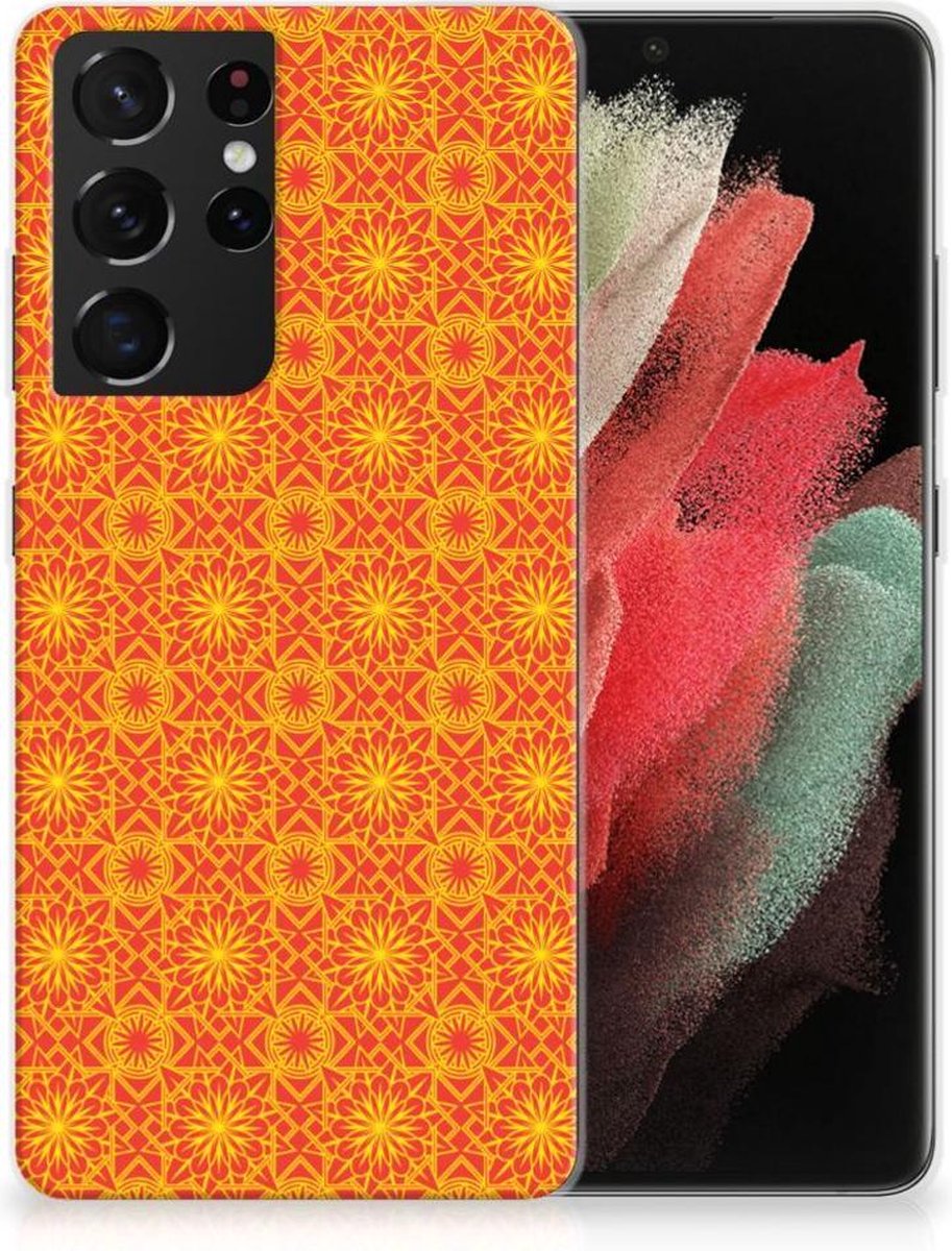 Back Cover voor Samsung Galaxy S21 Ultra TPU bumper Batik Oranje