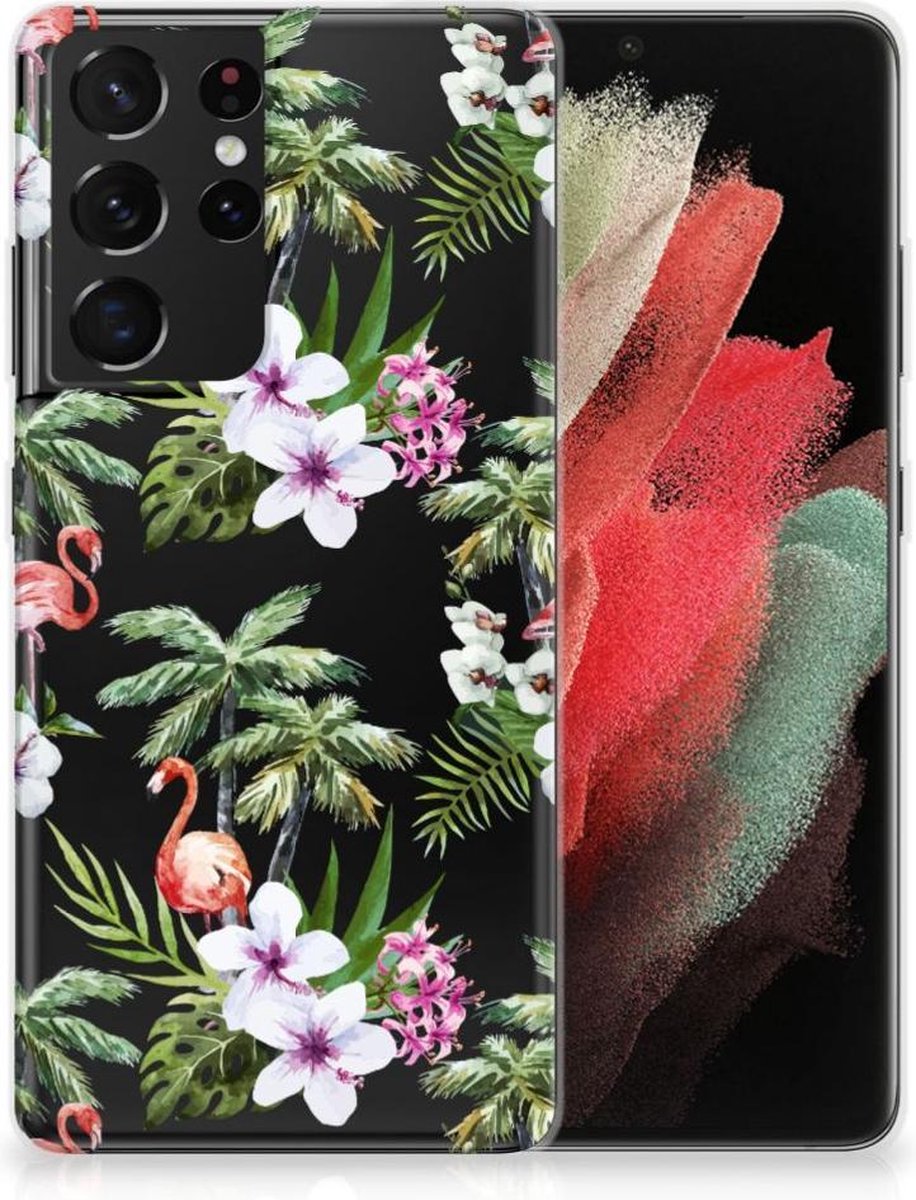 Samsung Galaxy S21 Ultra TPU Hoesje Flamingo Palms