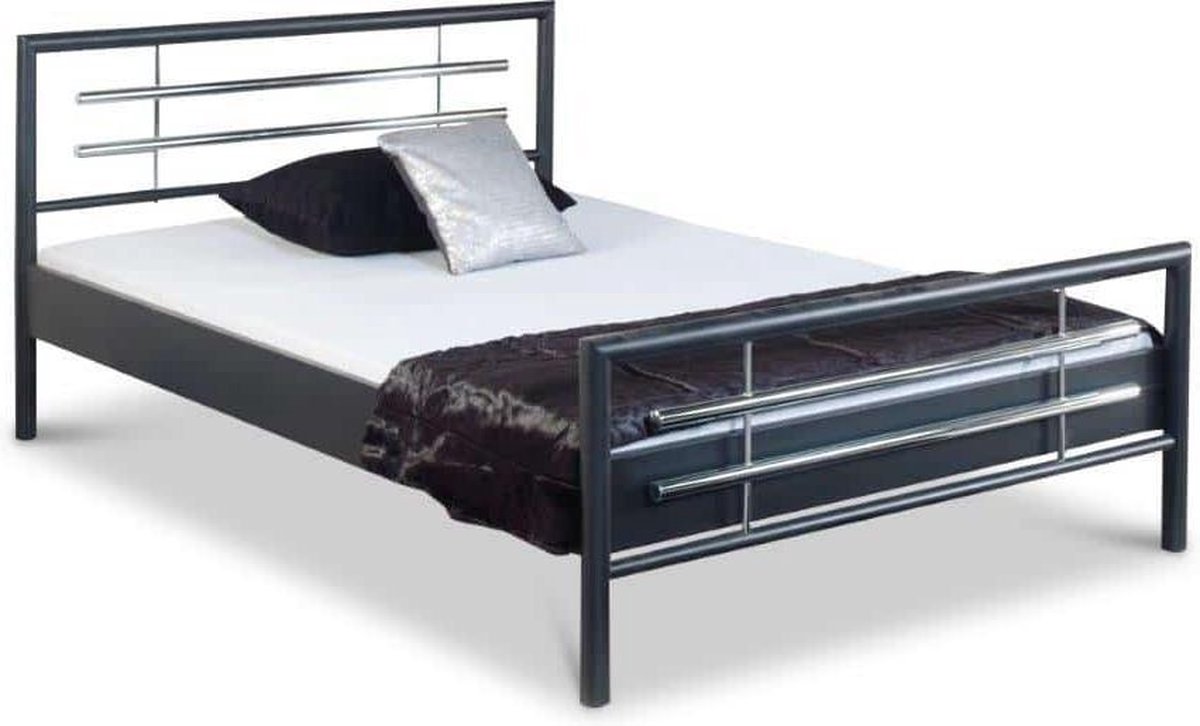 Bed Box Wonen Holly metalen bed Antraciet/Chroom 140x200 cm